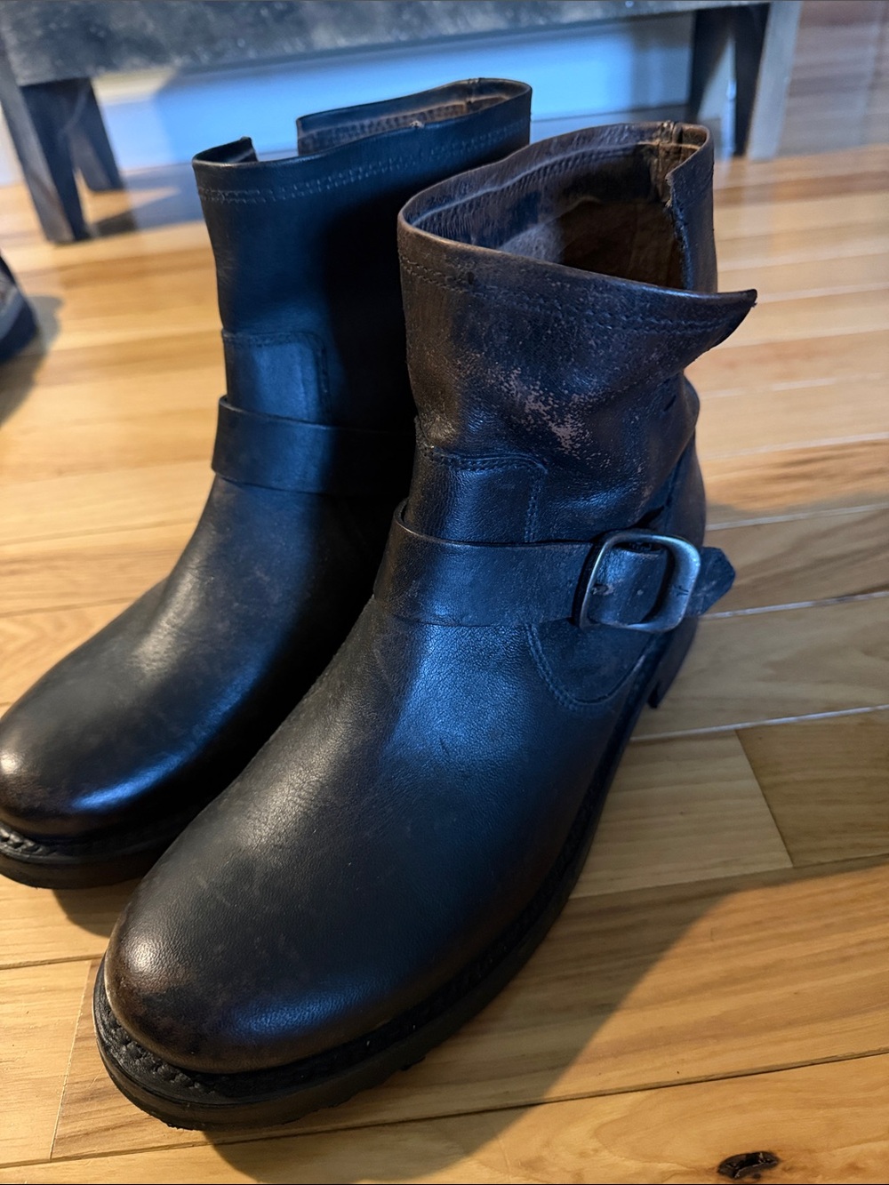 Frye Black Leather Ankle Booties with Buckle Strap NWOT